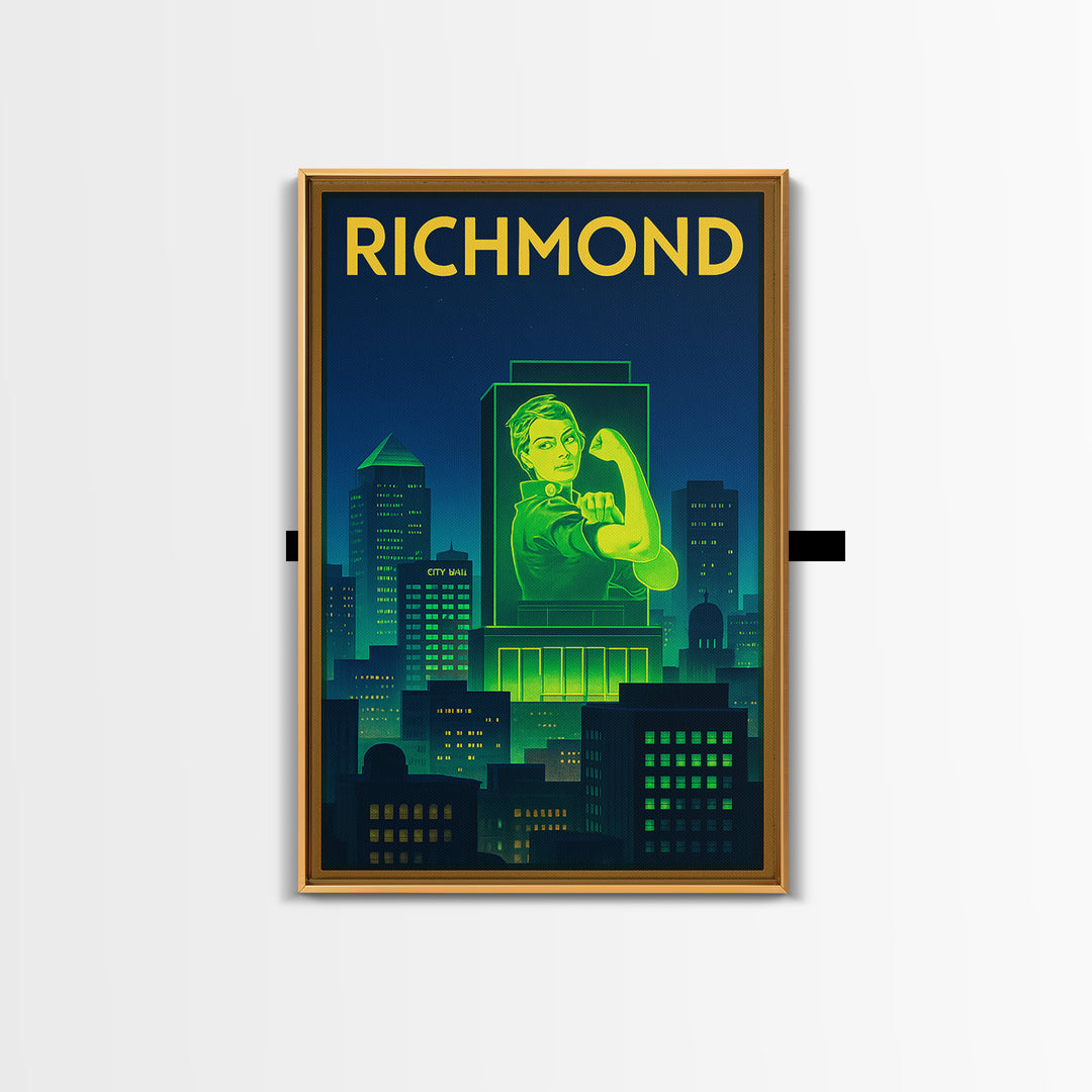 Richmond Travel Poster, Framed Canvas Print, Electric Night Poster Art, Richmond City Art, Wanderlust Decor, Living Room Wall Art