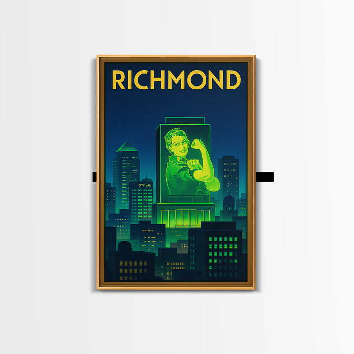 Richmond Travel Poster, Framed Canvas Print, Electric Night Poster Art, Richmond City Art, Wanderlust Decor, Living Room Wall Art