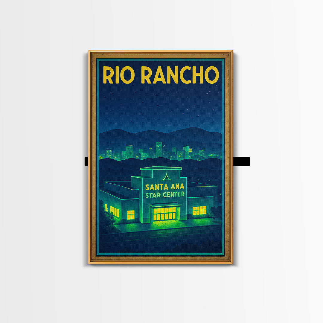 Rio Rancho Travel Poster, Framed Canvas Print, Electric Night Poster Art, Rio Rancho Art Print, Home Office Decor, Watercolor Skyline