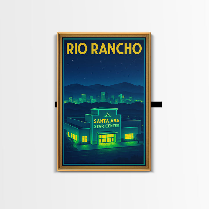 Rio Rancho Travel Poster, Framed Canvas Print, Electric Night Poster Art, Rio Rancho Art Print, Home Office Decor, Watercolor Skyline