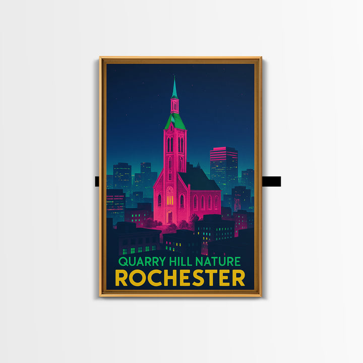Rochester Travel Poster, Canvas Print, Retro Neon Travel Art, Rochester Art Print, Travel Wall Decor, Gift For Travelers, Travel Wall Art