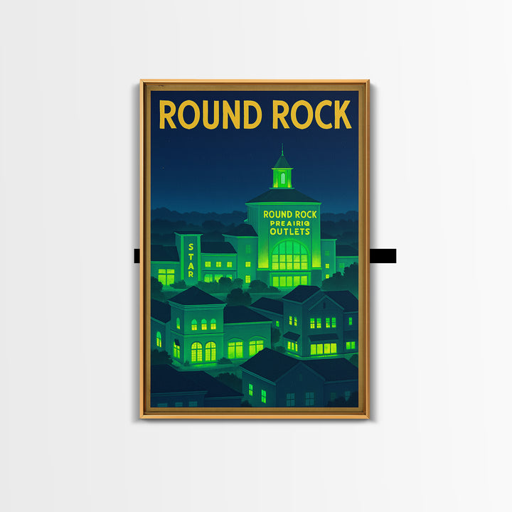 Round Rock Travel Poster, Canvas Print, Neon Downtown Skyline Wall Art, Round Rock Wall Art, Retro Travel Print, Art Print, Travel Prints