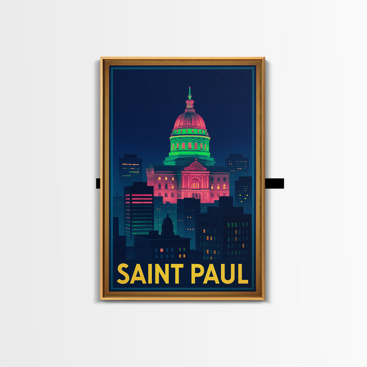 Saint Paul Minnesota Travel Poster, Canvas Print, Cyberpunk Style City Art, Saint Paul City Art, Gift For Travelers, Living Room Wall Art