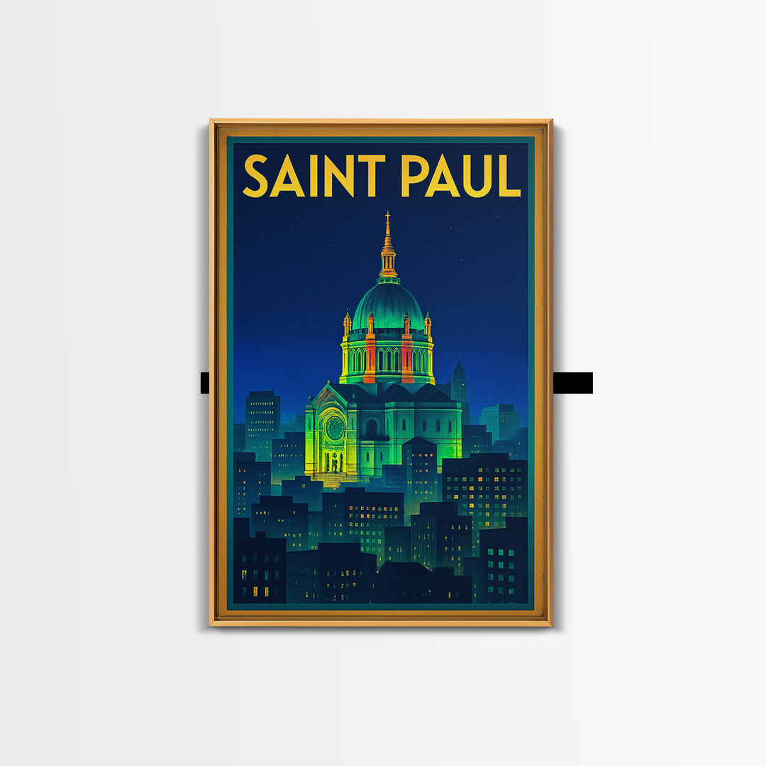 Saint Paul Travel Poster, Framed Canvas Print, Electric Night Poster Art, Saint Paul Art Print, Vintage Travel Art, City Travel Prints