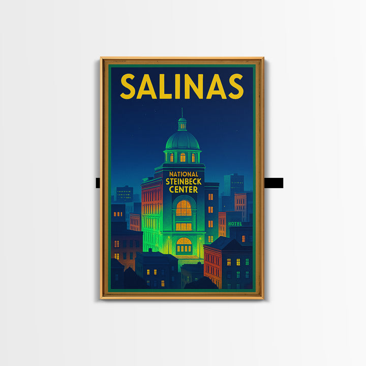 Salinas Travel Poster, Framed Canvas Print, Neon City Skyline Wall Art, Salinas Art Print, City Art Print, Vintage City Art, Travel Wall Art