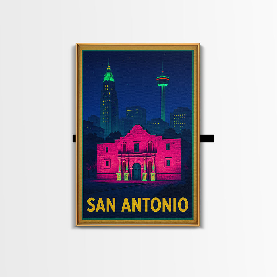 San Antonio Travel Poster, Canvas Print, Cyberpunk Style City Art, San Antonio City Art, Travel Art Print, Vintage City Poster