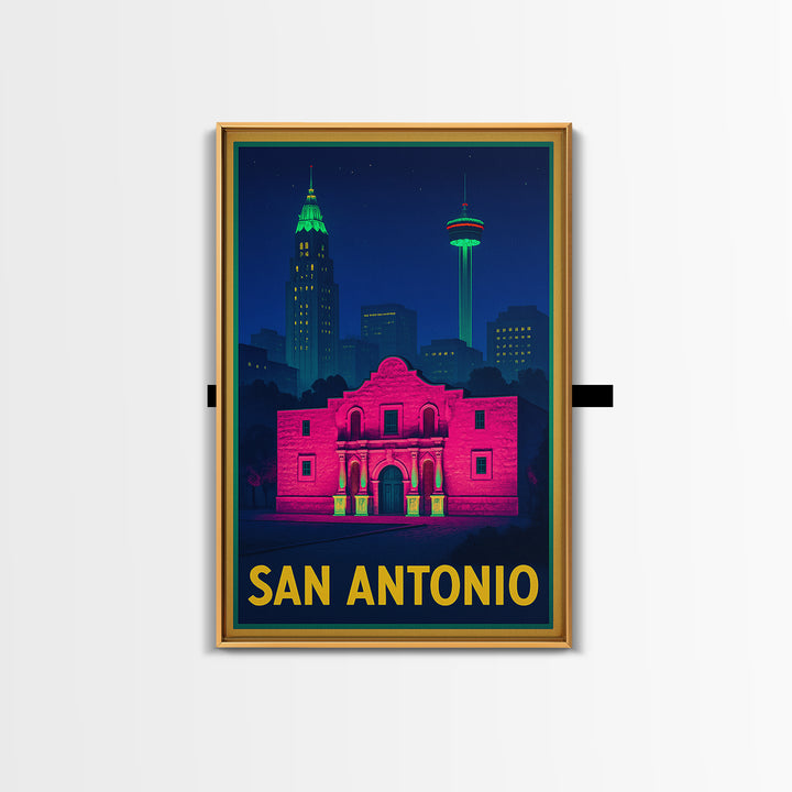 San Antonio Travel Poster, Canvas Print, Cyberpunk Style City Art, San Antonio City Art, Travel Art Print, Vintage City Poster