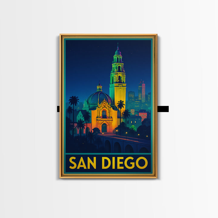 San Diego California Travel Poster, Canvas Print, Cyberpunk Style City Art, San Diego Poster Print, City Illustration, Mid Century Wall Art