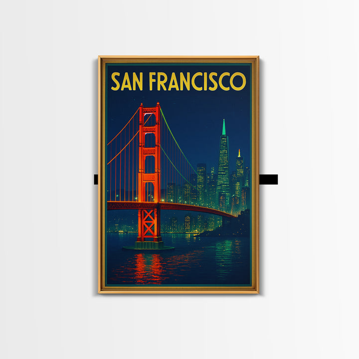 San Francisco Travel Poster, Canvas Print, Electric Night Poster Art, San Francisco City Art, Living Room Wall Art, Travel Poster Set