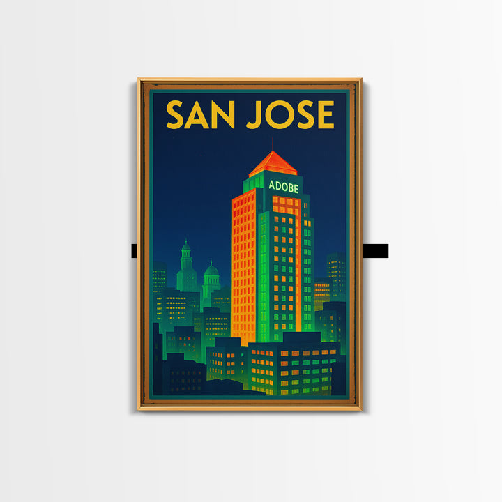 San Jose California Travel Poster, Framed Canvas Print, Cyberpunk Style City Art, San Jose Art Print, Wanderlust Decor, Travel Poster Set