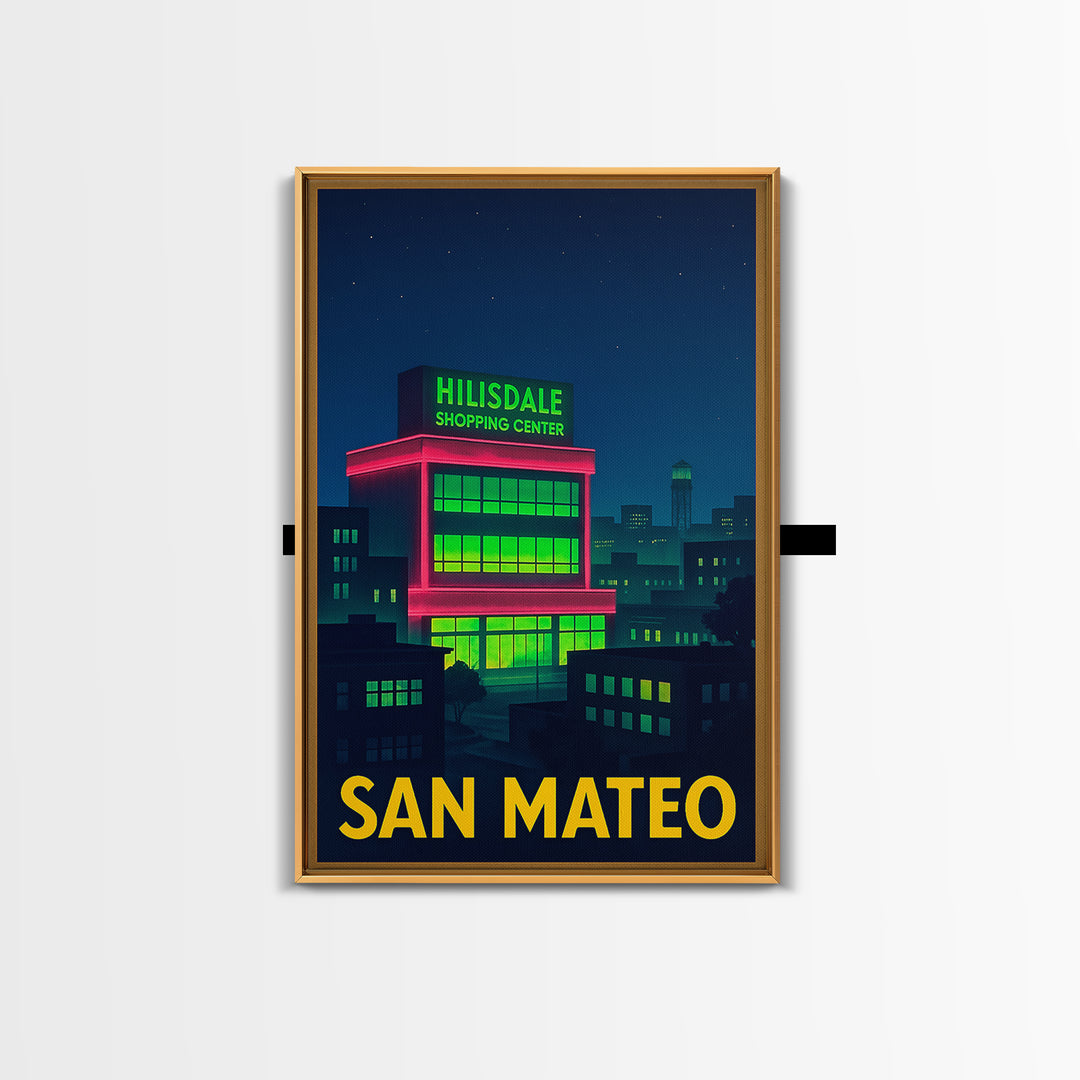 San Mateo California Travel Poster, Canvas Print, Electric Night Poster Art, San Mateo Travel Art, Living Room Wall Art, Vintage Travel Art