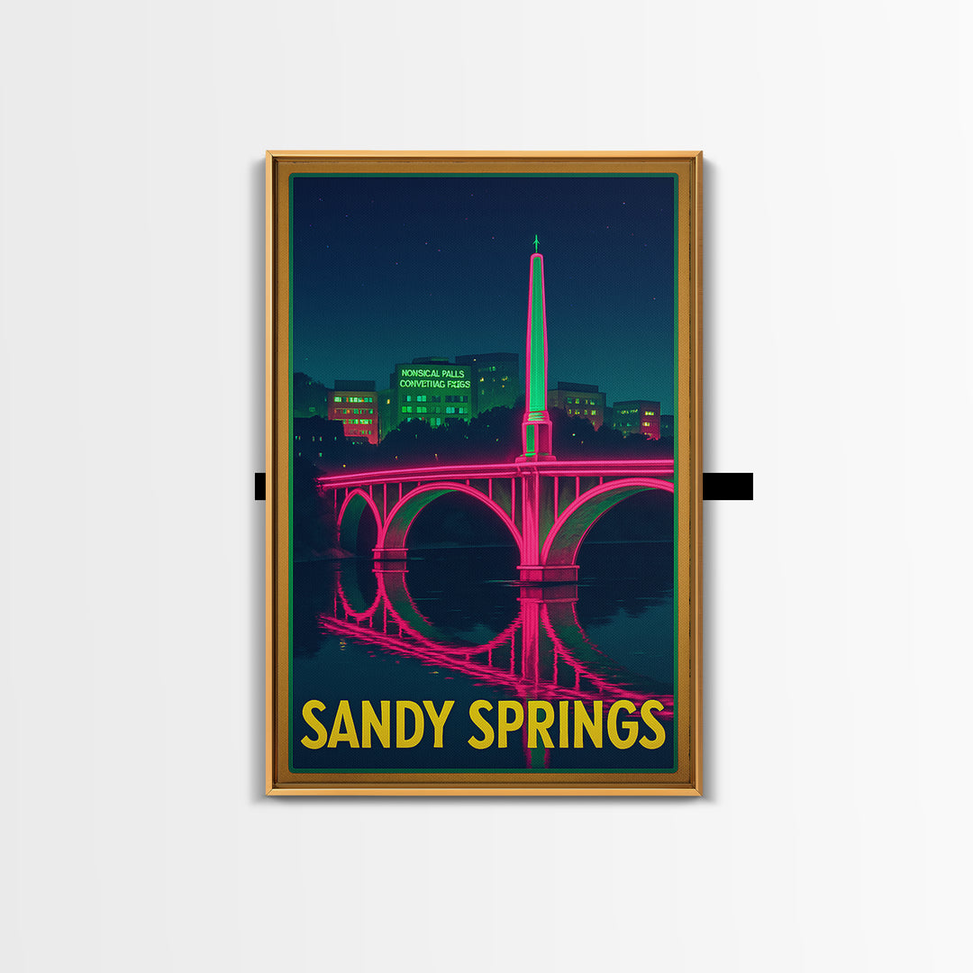 Sandy Springs Georgia Travel Poster, Canvas Print, Electric Night Poster Art, Sandy Springs Art Print, Watercolor Skyline, Travel Gift