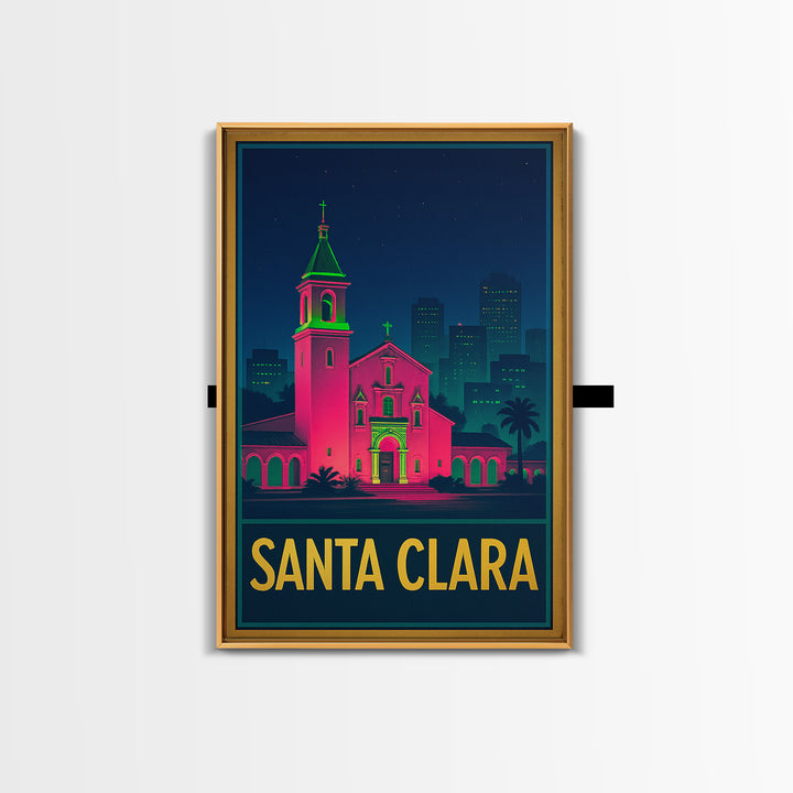 Santa Clara California Travel Poster, Canvas Print, Electric Night Poster Art, Santa Clara Wall Art, Eclectic Wall Decor, Fine Art Print
