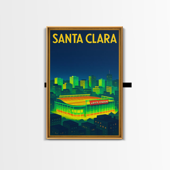 Santa Clara Travel Poster, Framed Canvas Print, Retro Neon Travel Art, Santa Clara City Art, Gift For Travelers, Mid Century Wall Art
