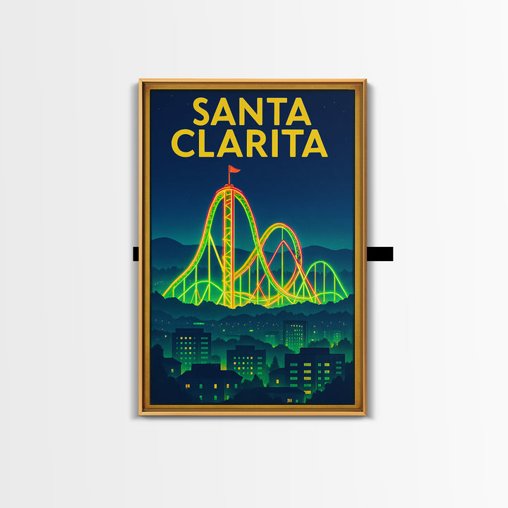 Santa Clarita Travel Poster, Framed Canvas Print, Retro Neon Travel Art, Santa Clarita Wall Art, Vintage City Poster, Retro Travel Print