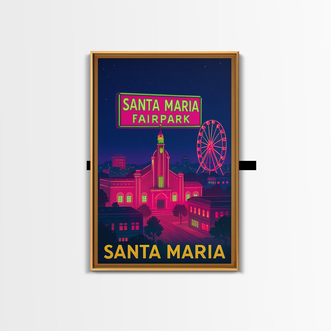 Santa Maria California Travel Poster, Canvas Print, Neon City Skyline Wall Art, Santa Maria Travel Art, Travel Poster Set, Wanderlust Decor
