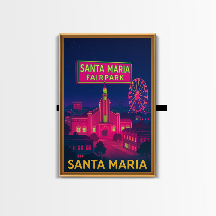 Santa Maria California Travel Poster, Canvas Print, Neon City Skyline Wall Art, Santa Maria Travel Art, Travel Poster Set, Wanderlust Decor