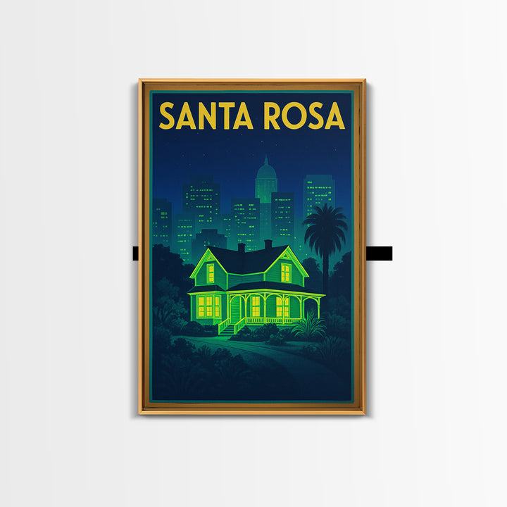 Santa Rosa Travel Poster, Canvas Print, Retro Neon Travel Art, Santa Rosa City Art, Eclectic Wall Decor, Watercolor Skyline, Wall Art