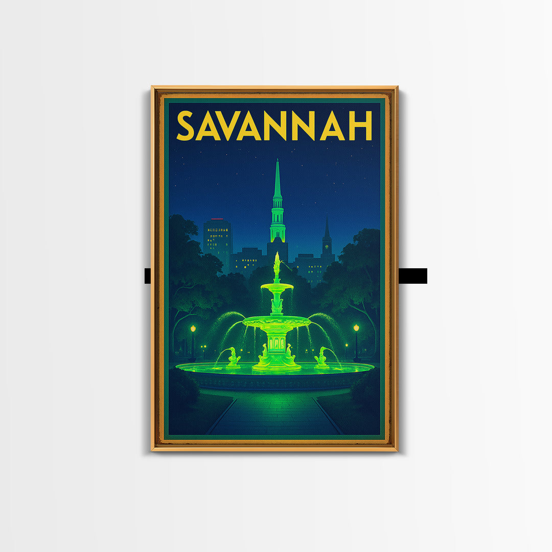 Savannah Travel Poster, Framed Canvas Print, Neon Skyline Wall Art, Savannah Wall Art, Gift For Travelers, Living Room Wall Art