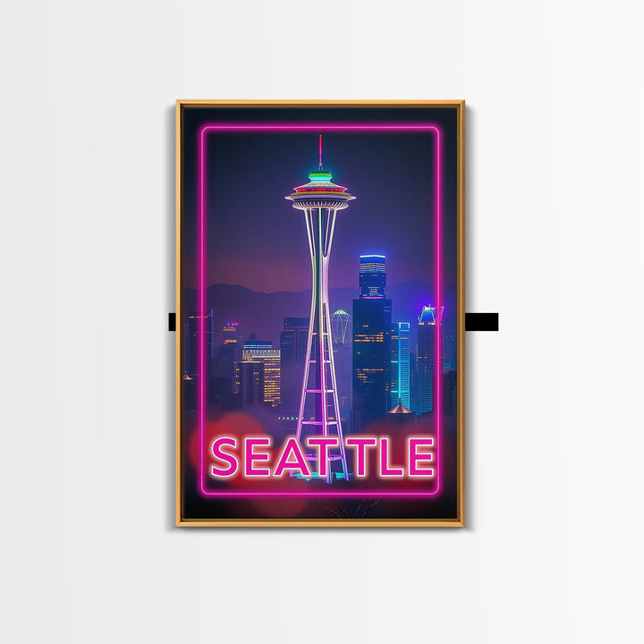 Seattle Washington Travel Poster, Canvas Print, Cyberpunk Style City Art, Seattle City Art, Wanderlust Decor, Travel Art Print, Wall Art
