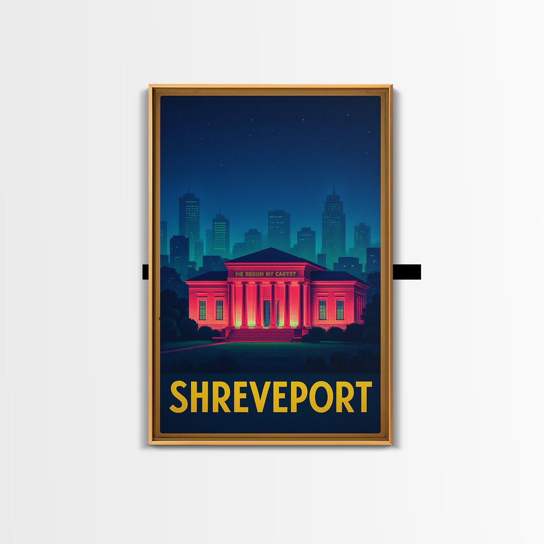Shreveport Louisiana Travel Poster, Canvas Print, Retro Neon Travel Art, Shreveport Art Print, Travel Art Print, Vintage City Art