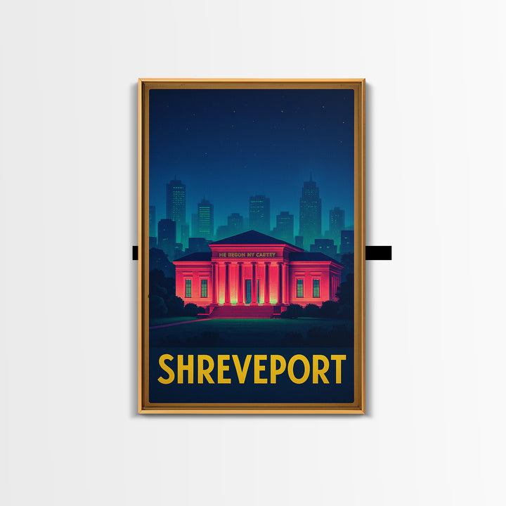 Shreveport Louisiana Travel Poster, Canvas Print, Retro Neon Travel Art, Shreveport Art Print, Travel Art Print, Vintage City Art