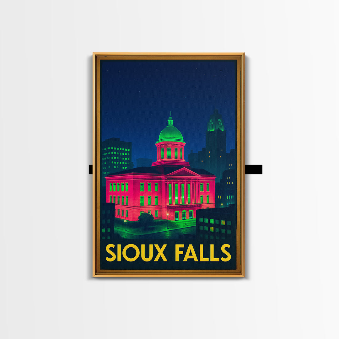 Sioux Falls South Dakota Travel Poster, Canvas Print, Neon Travel Art, Sioux Falls Print, Travel Poster Set, Watercolor Downtown Skyline