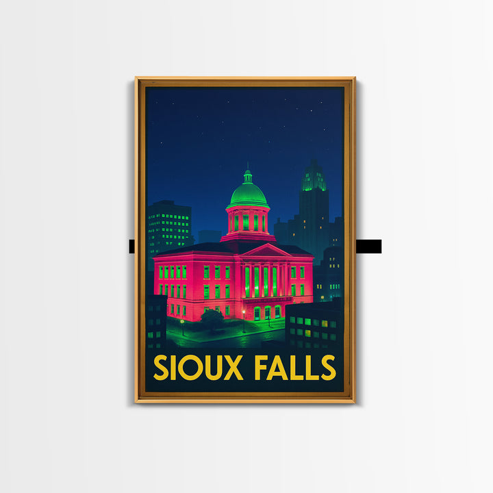 Sioux Falls South Dakota Travel Poster, Canvas Print, Neon Travel Art, Sioux Falls Print, Travel Poster Set, Watercolor Downtown Skyline