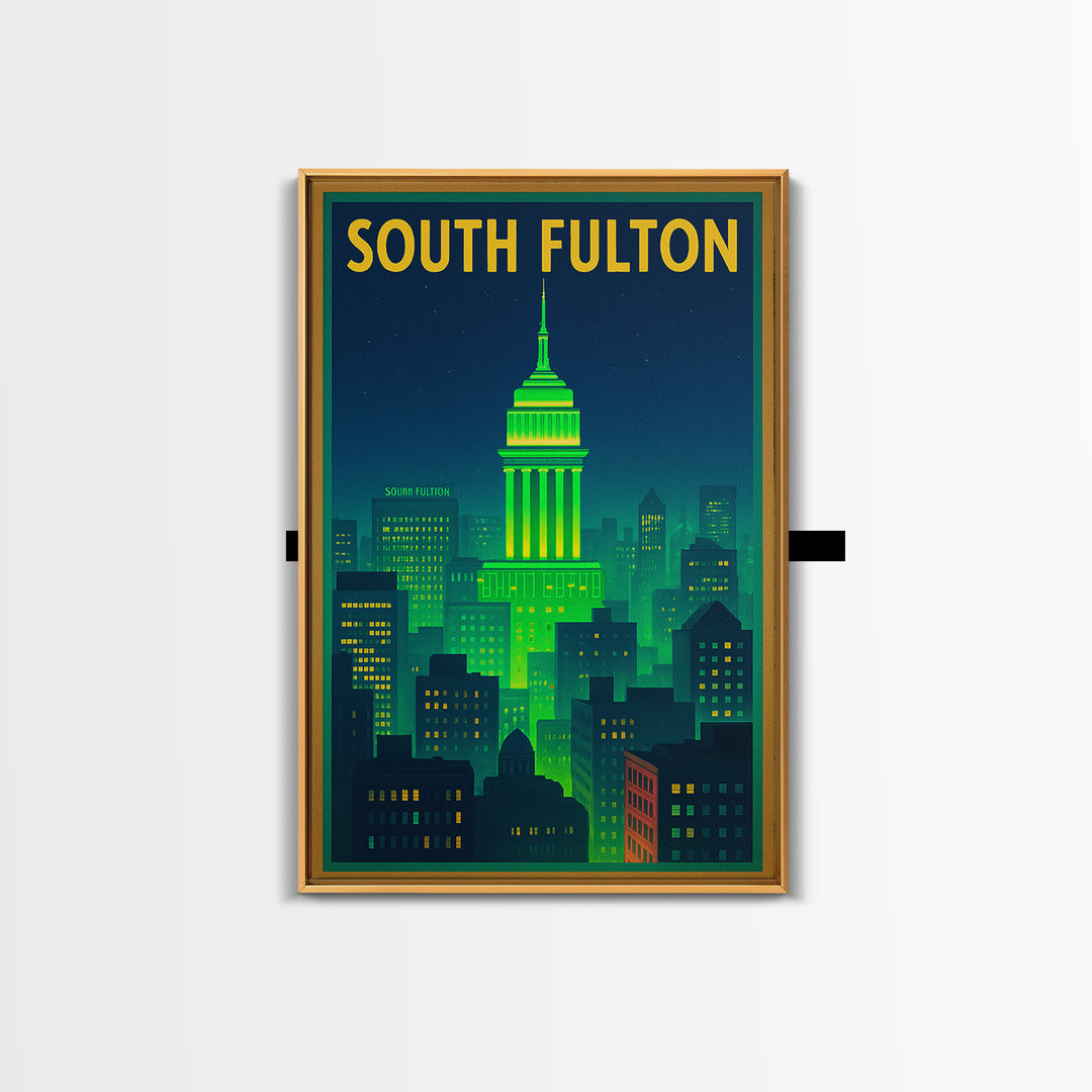 South Fulton Travel Poster, Canvas Print, Neon Urban Skyline Wall Art, South Fulton Art Print, Travel Poster Set, Living Room Wall Art