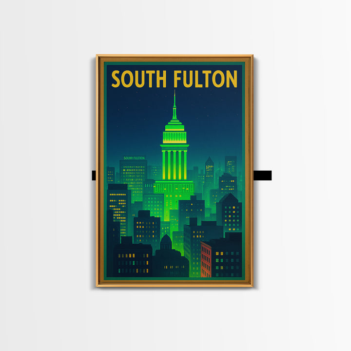South Fulton Travel Poster, Canvas Print, Neon Urban Skyline Wall Art, South Fulton Art Print, Travel Poster Set, Living Room Wall Art