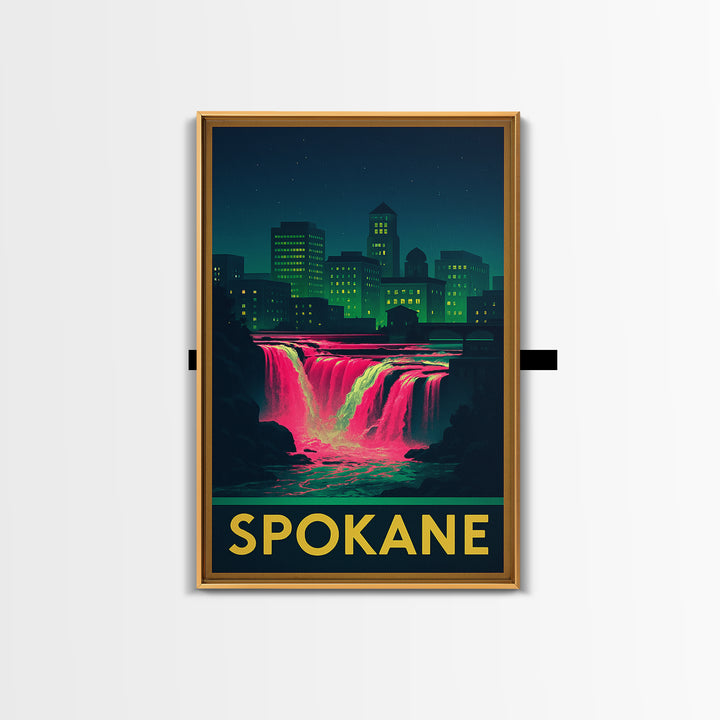 Spokane Washington Travel Poster, Canvas Print, Cyberpunk Style City Art, Spokane Poster Print, Mid Century Wall Art, Living Room Wall Art