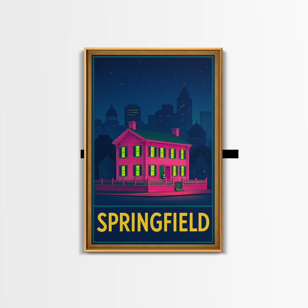 Springfield Missouri Travel Poster, Framed Canvas Print, Neon Skyline Wall Art, Springfield Travel Art, Wanderlust Decor, Travel Wall Art