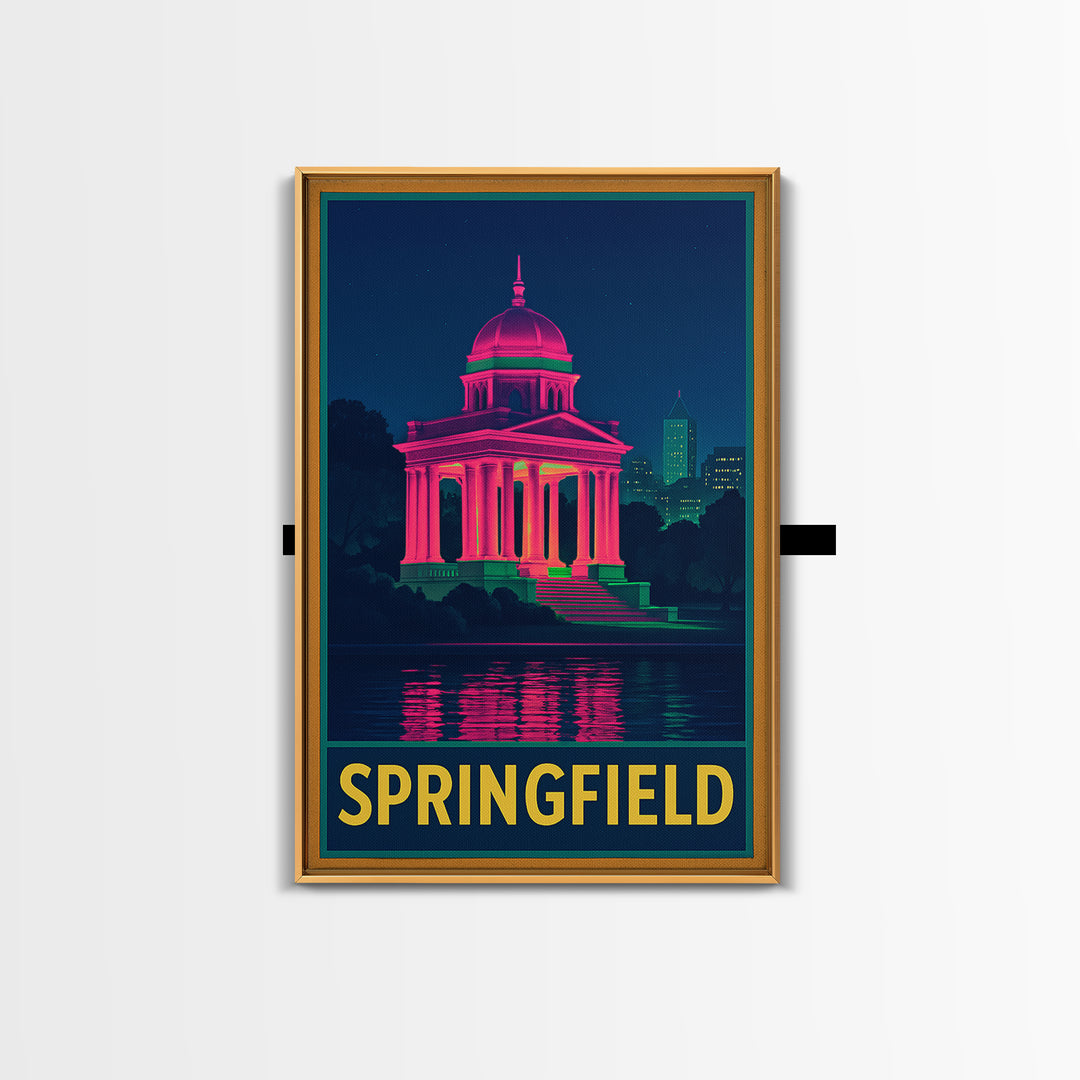 Springfield Travel Poster, Framed Canvas Print, Retro Neon Travel Art, Springfield Travel Art, Vintage Travel Print, Vintage Travel Art