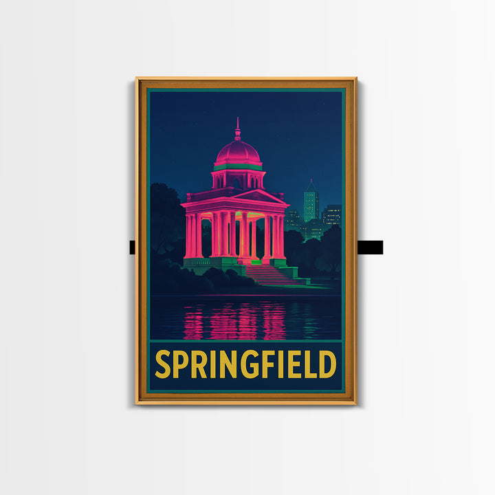 Springfield Travel Poster, Framed Canvas Print, Retro Neon Travel Art, Springfield Travel Art, Vintage Travel Print, Vintage Travel Art