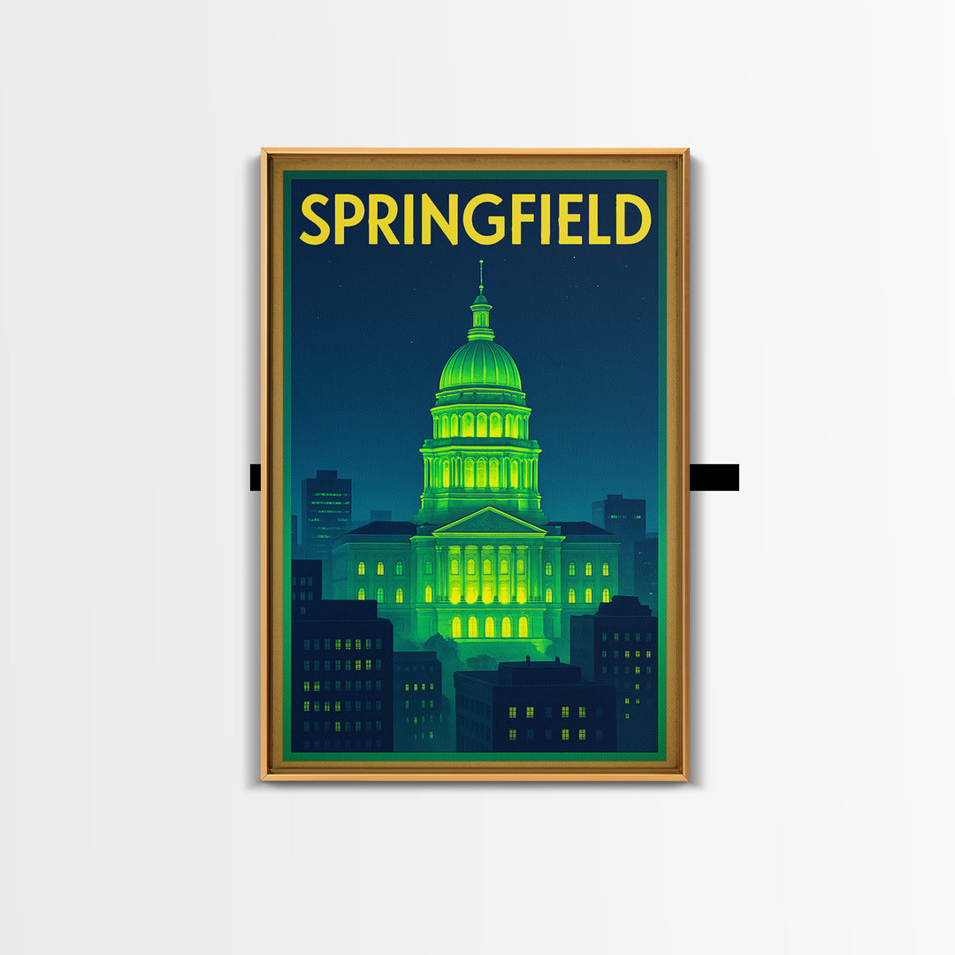 Springfield Travel Poster, Canvas Print, Cyberpunk Style City Art, Springfield Wall Art, Travel Wall Decor, Retro Travel Print