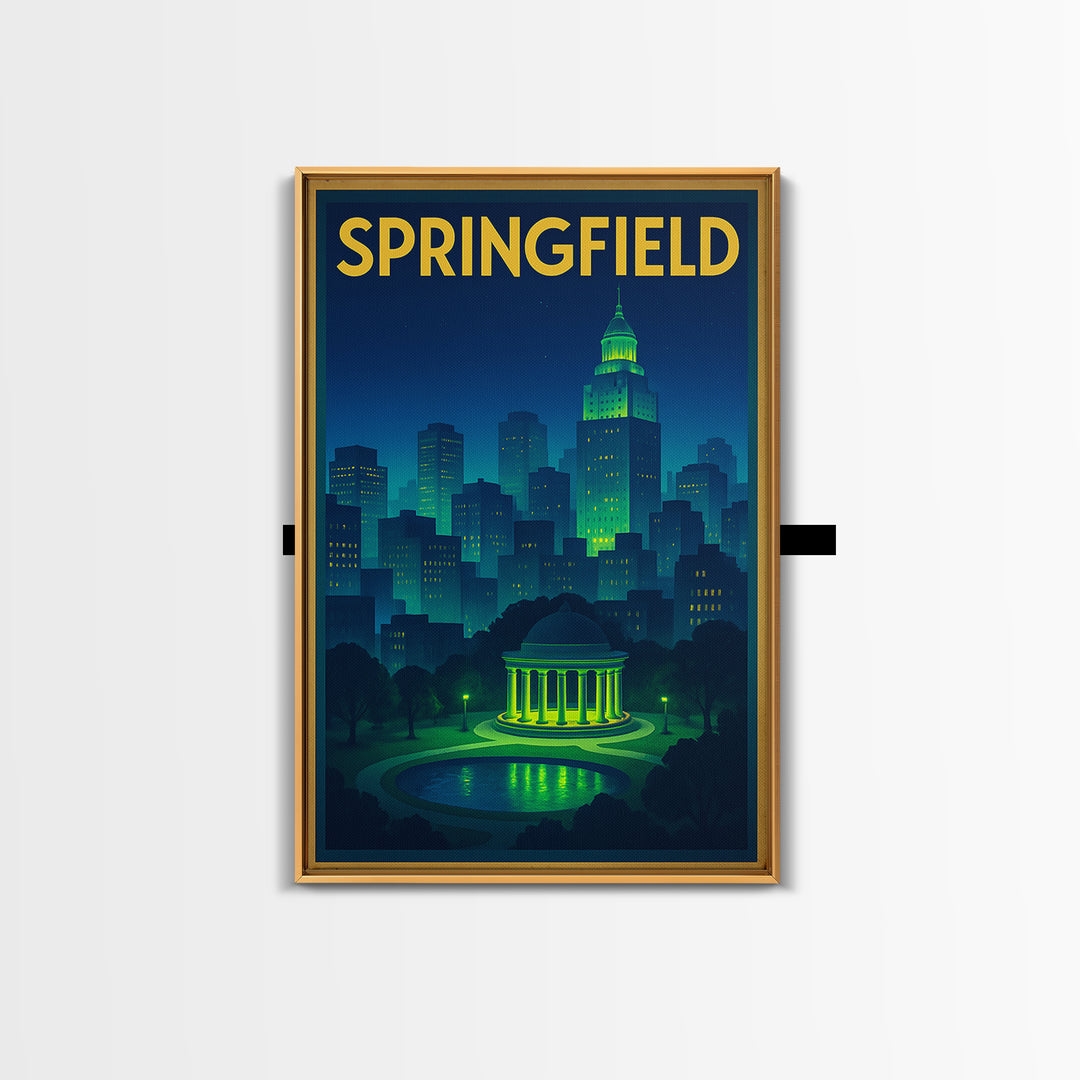 Springfield Travel Poster, Canvas Print, Electric Night Poster Art, Springfield Poster Print, Wanderlust Decor, Travel Art Print