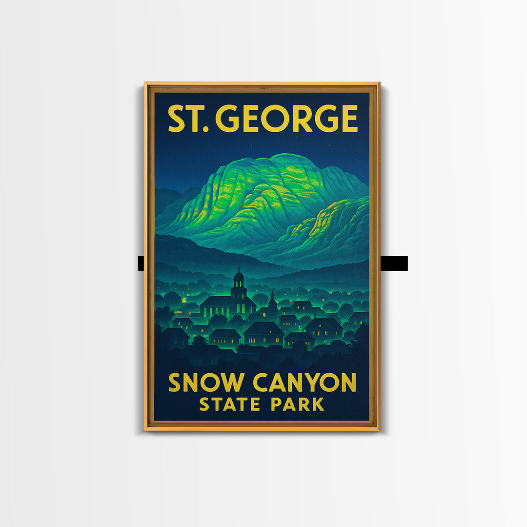 St George Travel Poster, Framed Canvas Print, Cyberpunk Style City Art, St George Art Print, Mid Century Wall Art, Gift For Travelers