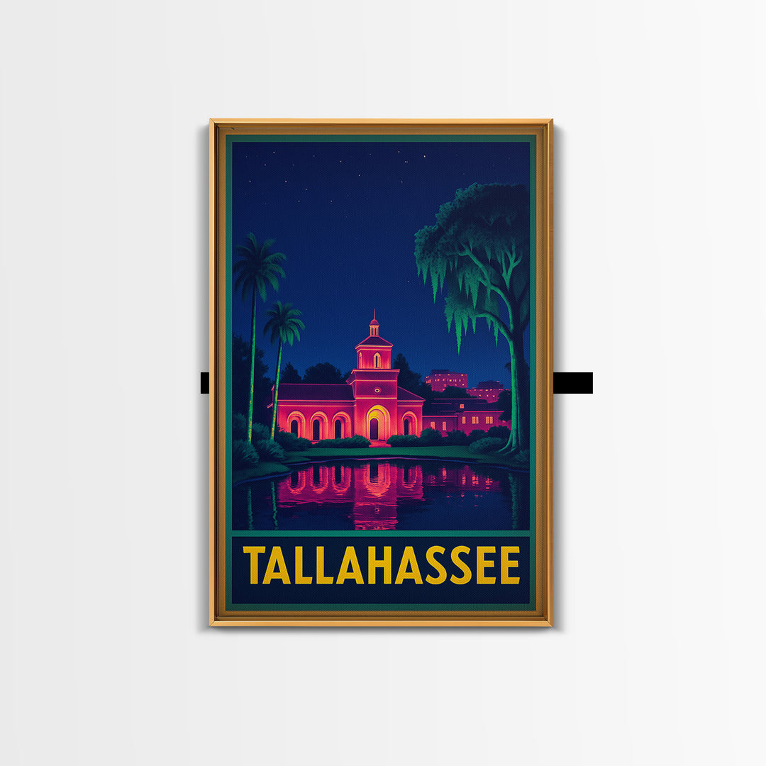 Tallahasse Travel Poster, Canvas Print, Retro Neon Travel Art, Tallahasse City Art, Fine Art Print, Watercolor Skyline, Travel Poster Art