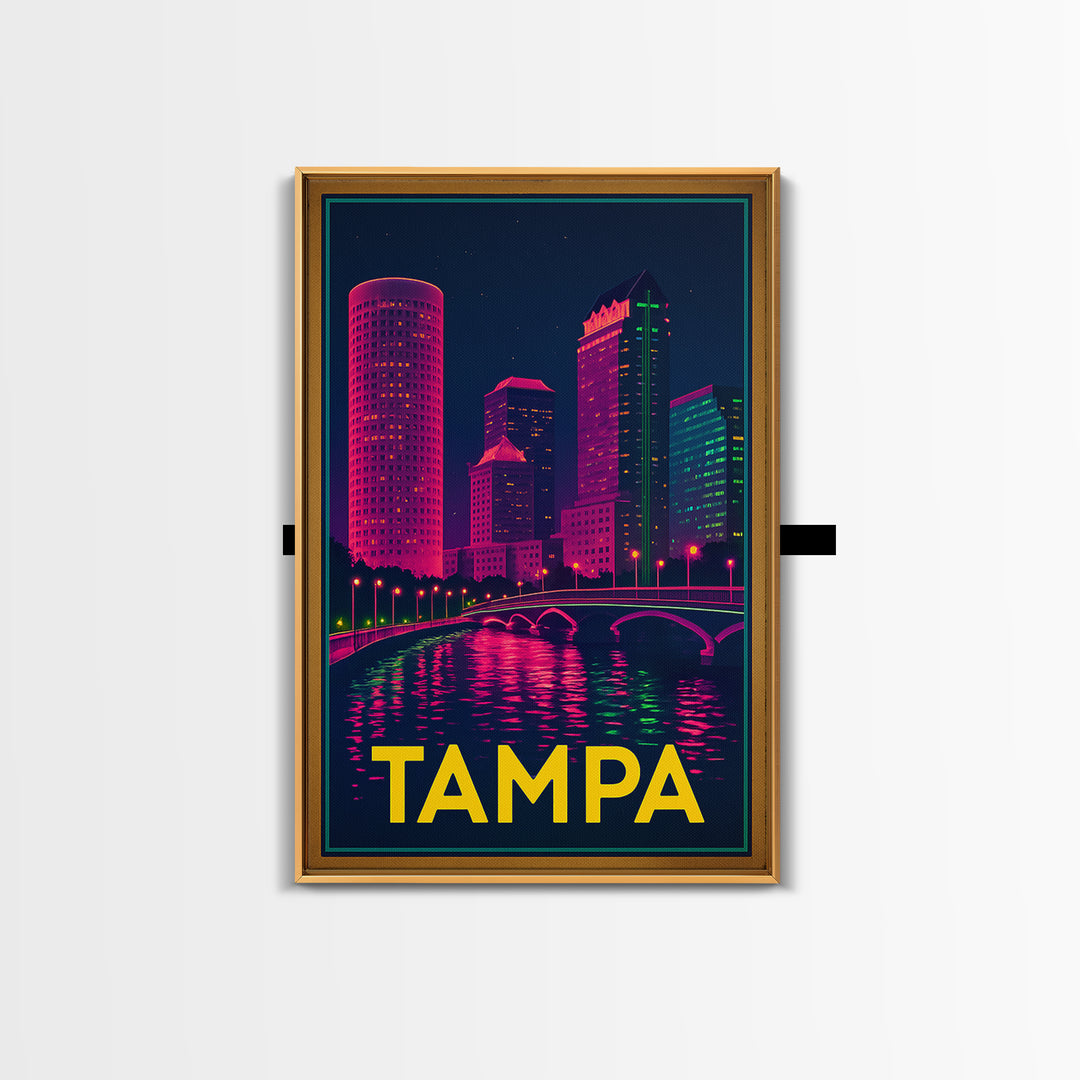 Tampa Florida Travel Poster, Canvas Print, Electric Night Poster Art, Tampa City Art, Wanderlust Decor, Travel Wall Art, Home Office Decor
