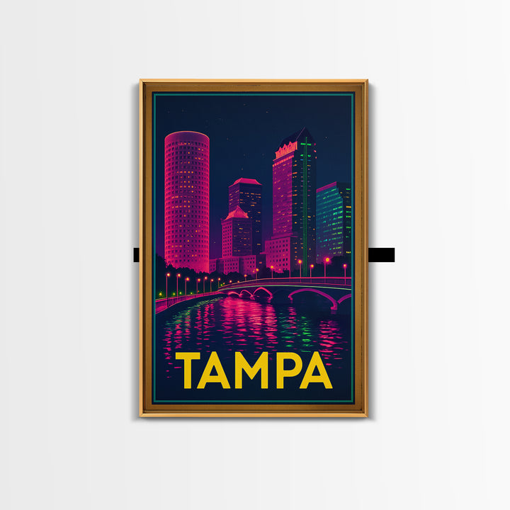 Tampa Florida Travel Poster, Canvas Print, Electric Night Poster Art, Tampa City Art, Wanderlust Decor, Travel Wall Art, Home Office Decor