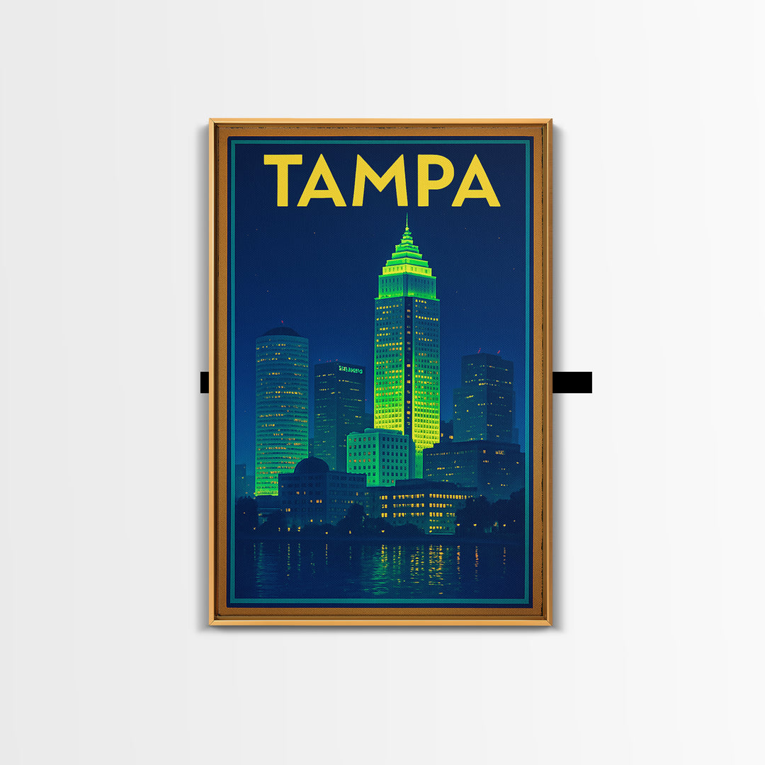 Tampa Travel Poster, Framed Canvas Print, Electric Night Poster Art, Tampa Art Print, Travel Poster Set, Eclectic Wall Decor, Design 2