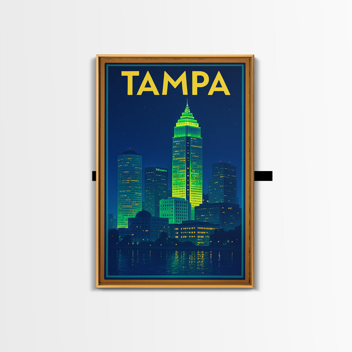 Tampa Travel Poster, Framed Canvas Print, Electric Night Poster Art, Tampa Art Print, Travel Poster Set, Eclectic Wall Decor, Design 2