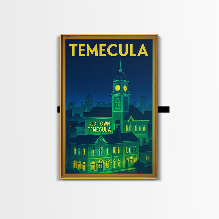 Temecula Travel Poster, Framed Canvas Print, Electric Night Poster Art, Temecula City Art, Vintage City Poster, Vintage Travel Art
