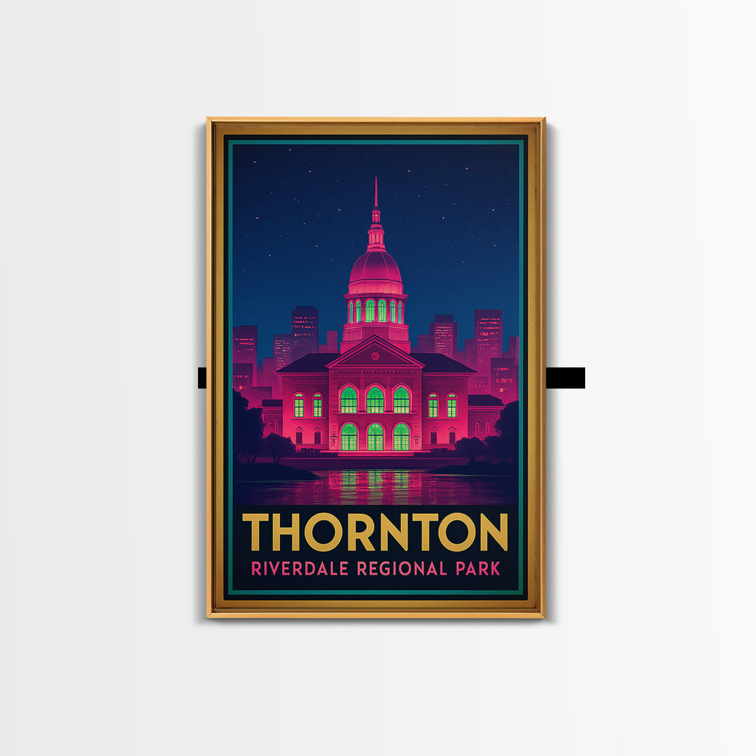 Thornton Colorado Travel Poster, Canvas Print, Electric Night Poster Art, Thornton Travel Art, Living Room Wall Art, Watercolor Skyline