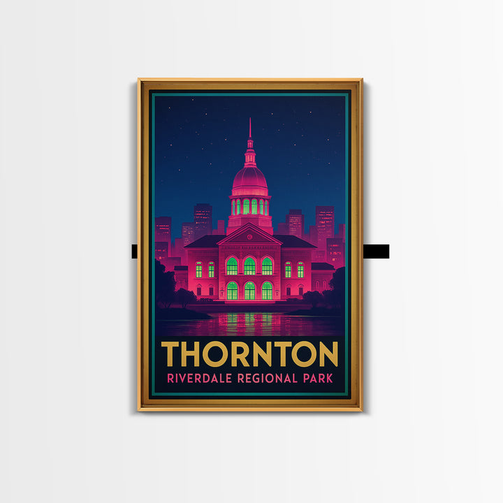 Thornton Colorado Travel Poster, Canvas Print, Electric Night Poster Art, Thornton Travel Art, Living Room Wall Art, Watercolor Skyline