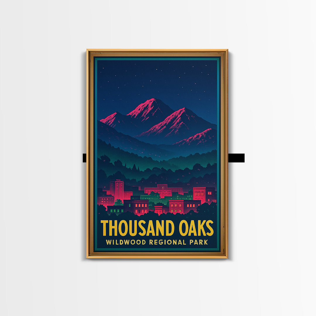 Thousand Oaks California Travel Poster, Canvas Print, Retro Neon Travel Art, Thousand Oaks Poster Print, Gift For Travelers, Wall Art