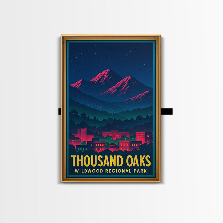 Thousand Oaks California Travel Poster, Canvas Print, Retro Neon Travel Art, Thousand Oaks Poster Print, Gift For Travelers, Wall Art