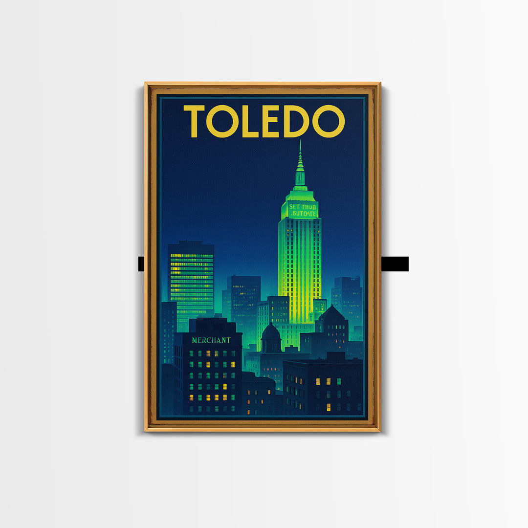 Toledo Travel Poster, Canvas Print, Electric Night Poster Art, Toledo Wall Art, Travel Poster Art, Retro Travel Print, Living Room Wall Art