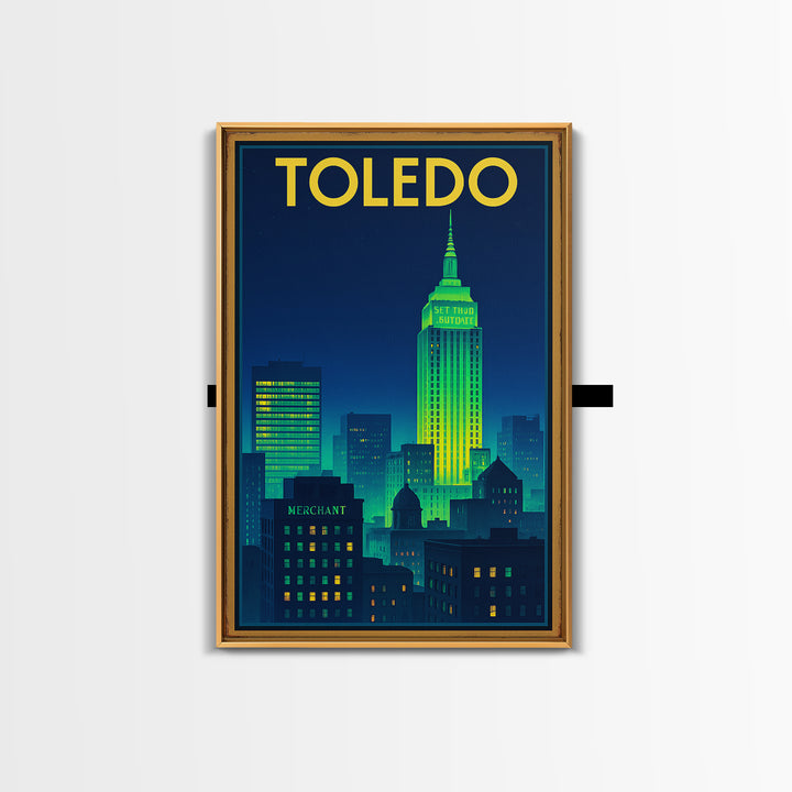 Toledo Travel Poster, Canvas Print, Electric Night Poster Art, Toledo Wall Art, Travel Poster Art, Retro Travel Print, Living Room Wall Art