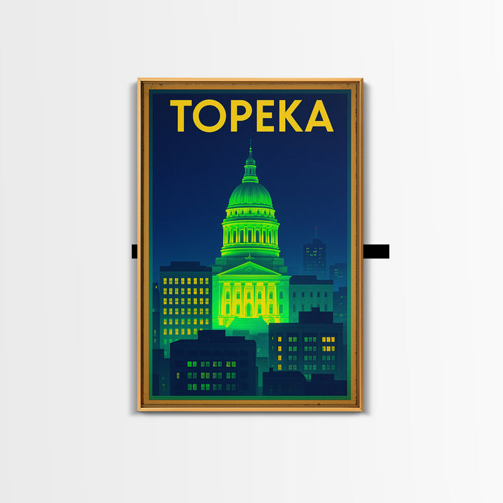 Topeka Travel Poster, Canvas Print, Retro Neon Travel Art, Topeka Travel Art, Travel Poster Set, Travel Wall Decor, City Travel Prints